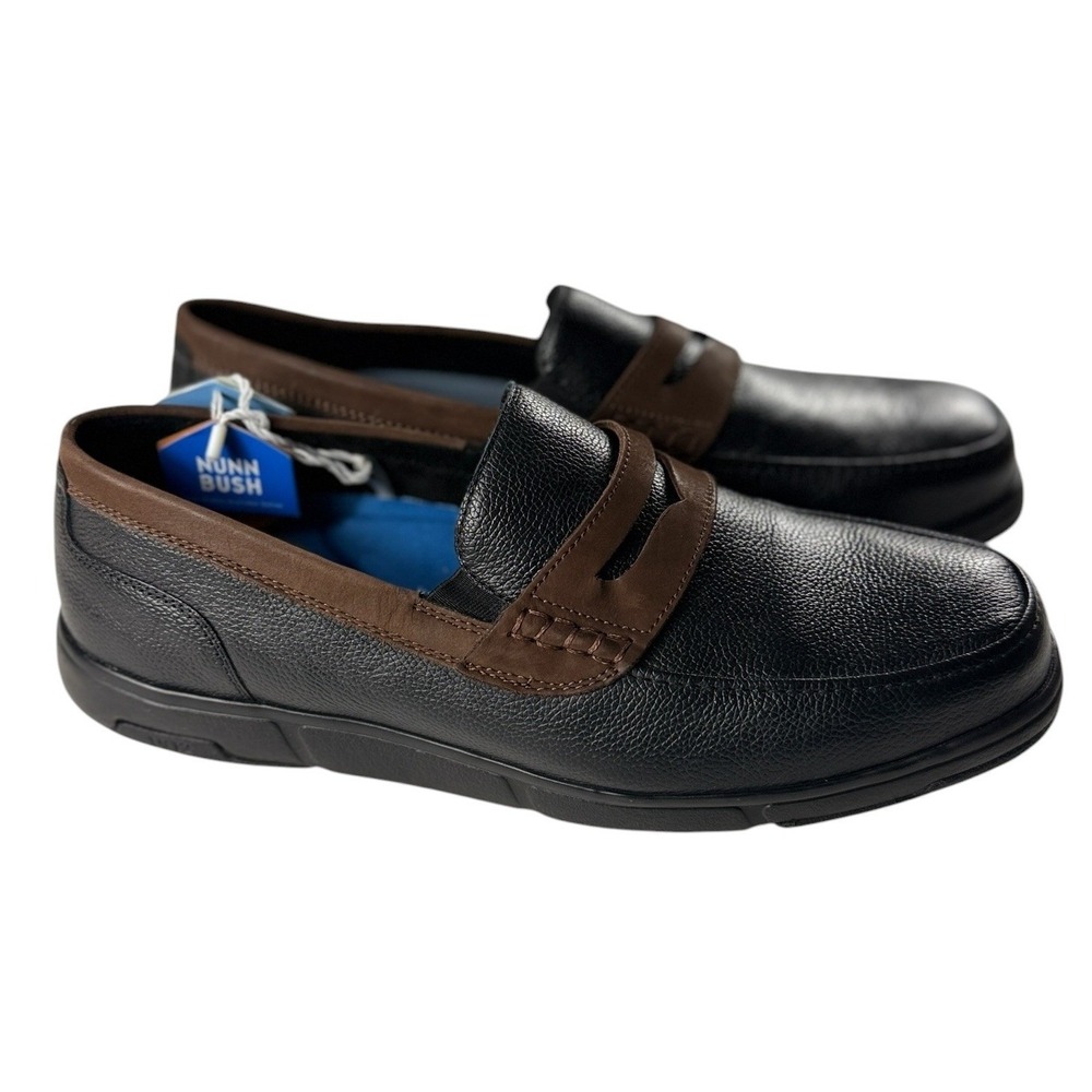 Nunn‎ Bush Luca MT Penny Loafers Mens 11.5 Black Brown Leather Slip On Shoes NEW